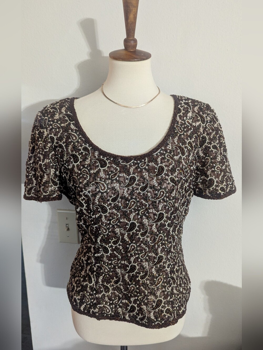 Vintage Adrianna Papell Beaded Silk Paisley Blouse Top 8